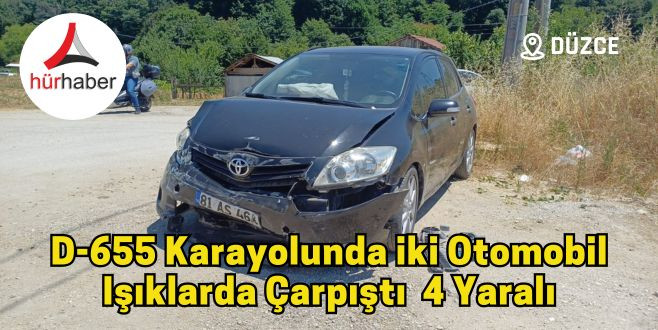 D-655 karayolunda iki otomobil ışıklarda çarpıştı  4 yaralı