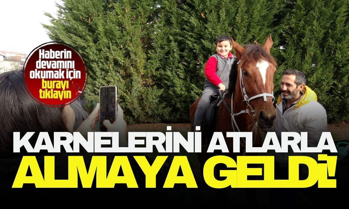 ilkokul öğrencisi 2 kardeş, karne almaya atlarla geldi!